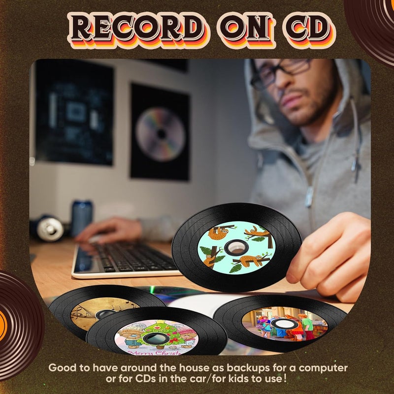 Singhoow 25 Pcs CD-R Blank Discs 700mb 80 Min 52x Vinyl Recordable Disc with White Inkjet Printable Center and Black Recording Surface for Music Data - Image 5